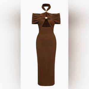 Chic One-Shoulder Brown Dress